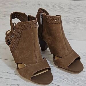 Vince Camuto Taupe Heeled Boots with Cut-Out Design